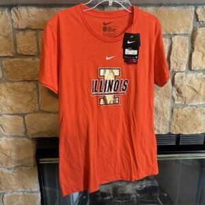 Nike Center Swoosh Illinois NCAA Orange Dri Fit T Shirt Mens L GOLD NWT